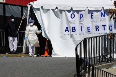 Testing center at Elmhurst Hospital during outbreak of coronavirus disease (COVID-19) in New York