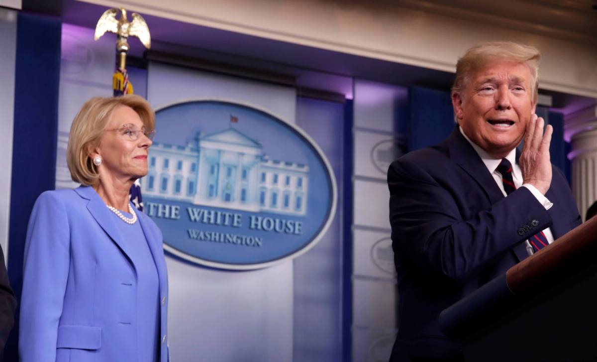 U.S. President Trump leads the daily coronavirus response briefing at the White House in Washington