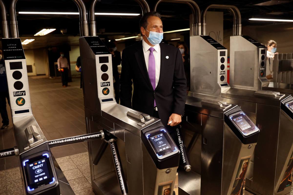 New York Governor Cuomo rides subway in Manhattan on first day of phase one reopening in New York City