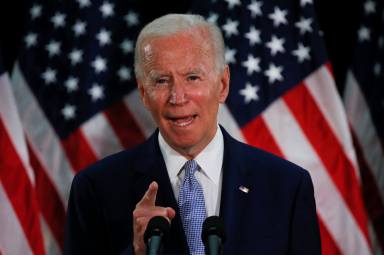 U.S. Democratic presidential candidate Joe Biden speaks during a campaign event in Dover