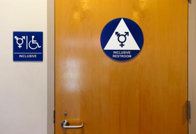 A gender neutral bathroom is seen at the University of California, Irvine