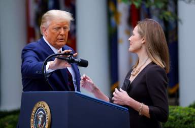 FILE PHOTO: U.S President Donald Trump holds an event to announce his nominee of U.S. Court of Appeals for the Seventh Circuit Judge Amy Coney Barrett to fill the Supreme Court seat