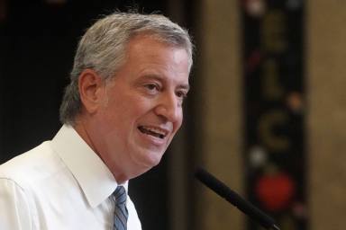 New York City Mayor de Blasio speaks at news conference