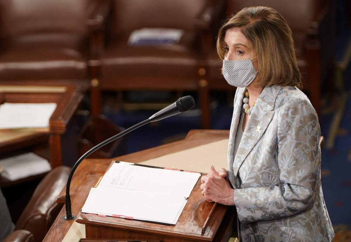 Speaker Nancy Pelosi addresses the first session of the 117th Congress in Washington