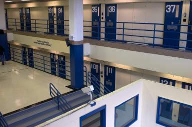 Jail cells are seen in the Enhanced Supervision Housing Unit at the Rikers Island Correctional facility in New York