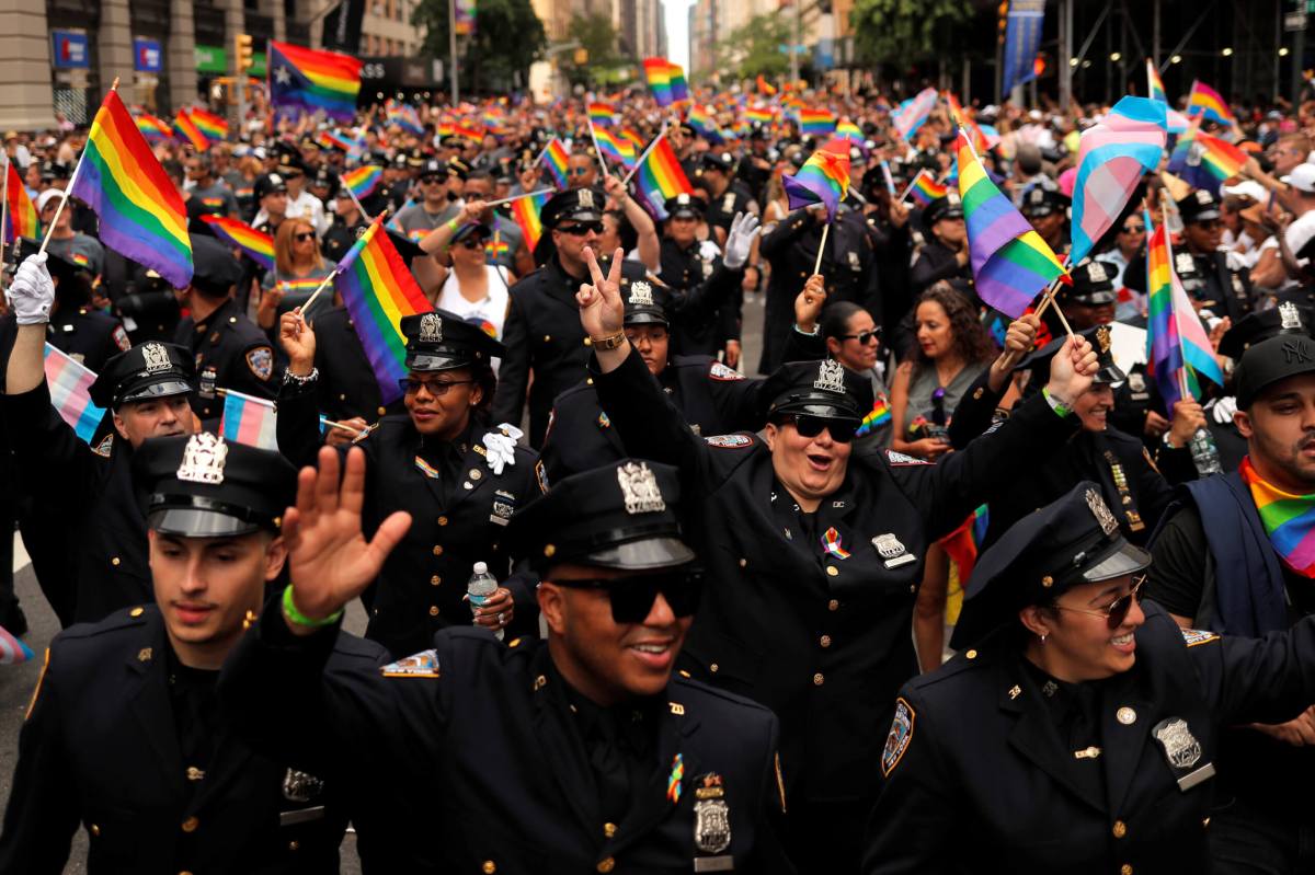 New York City Police Officers participate in the 2019 World Pride NYC and Stonewall 50th LGBTQ Pride Parade in New York