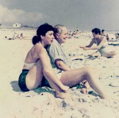 3 Patricia Fitzgerald and Kay Guinness on Cherry Grove Beach, 1952, CGAC