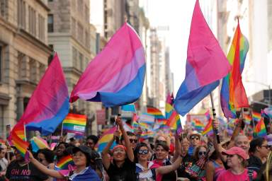 People participate in the 2019 World Pride NYC and Stonewall 50th LGBTQ Pride Parade in New York