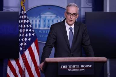 Press Secretary Jen Psaki and Secretary of Veterans Affairs Denis McDonough hold a briefing at the White House in Washington