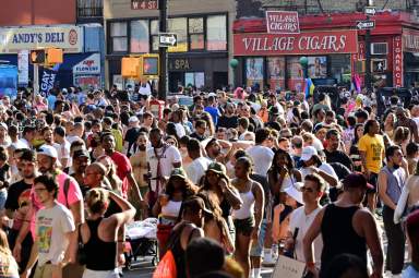 The scene in the Village during Pride Sunday in 2021.