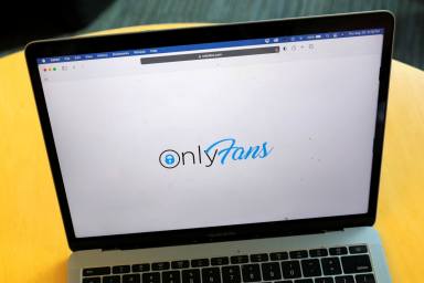 The logo for OnlyFans is seen on a device in this photo illustration in Manhattan, New York City