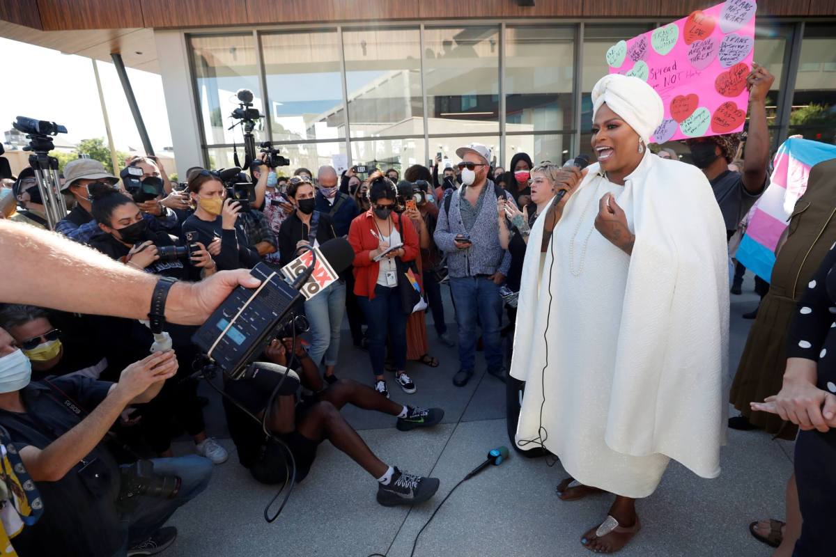 Rally in support of the Netflix transgender employee walkout “Stand Up in Solidarity”, in Los Angeles