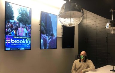 The front desk at the Brooklyn Community Pride Center's headquarters shortly after it opened in 2021.