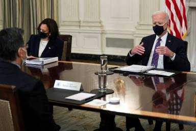 FILE PHOTO: U.S. President Joe Biden meets with immigration advisers at the White House in Washington