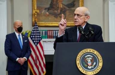 U.S. President Joe Biden and Supreme Court Justice Stephen Breyer discuss Breyer’s pending retirement at the White House in Washington