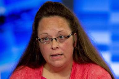 Kentucky county clerk Davis speaks during an interview on Fox News Channel’s ‘The Kelly File’ in New York