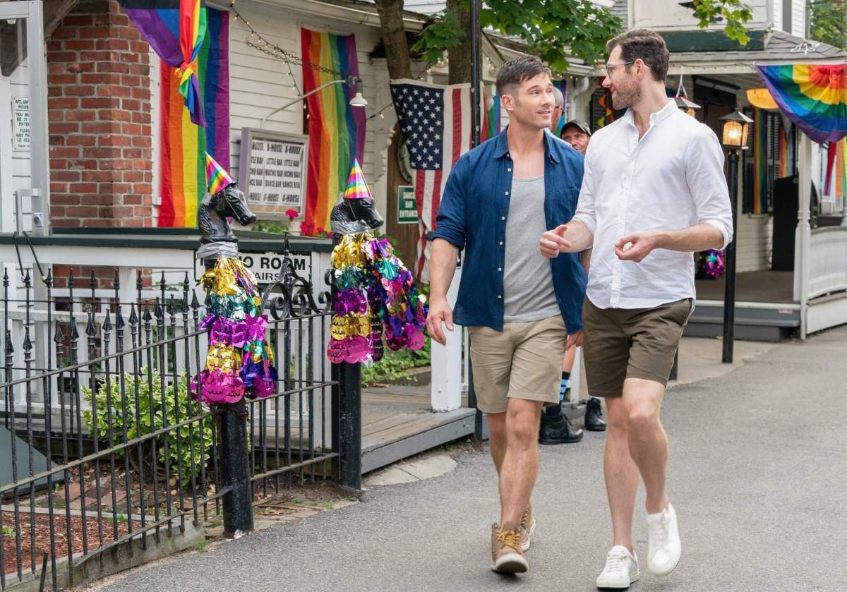 Luke Macfarlane and Billy Eichner in "Bros."