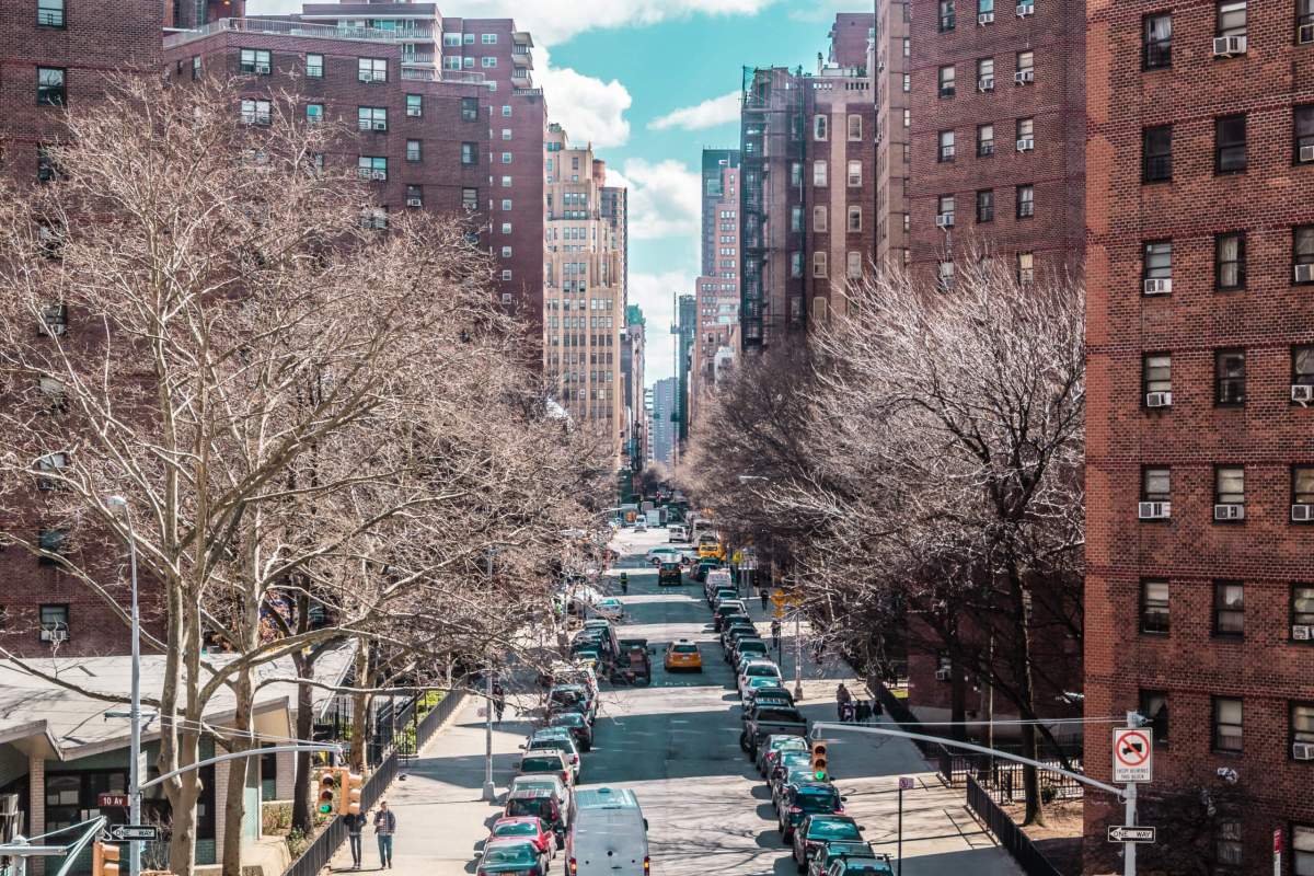 Apartment buildings and streets near Midtown Manhattan.