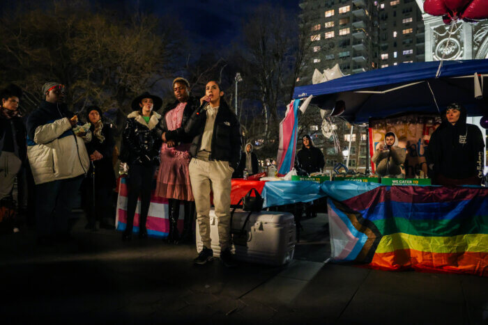 New Pride Agenda's Elisa Crespo delivers remarks.