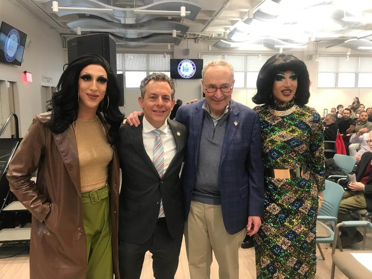 Marti Cummings, Assemblymember Tony Simone, Senate Majority Leader Chuck Schumer, and Jackie Cox.