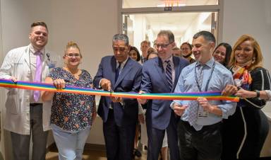 Congressmember Adriano Espaillat cuts the ribbon at NYC Health + Hospitals/Metropolitan on April 12.