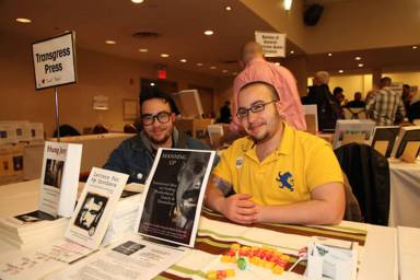 Mitch Kellaway (right), then the publisher of Transgress Press, with brother Owen at the 2014 Rainbow Book Fair.