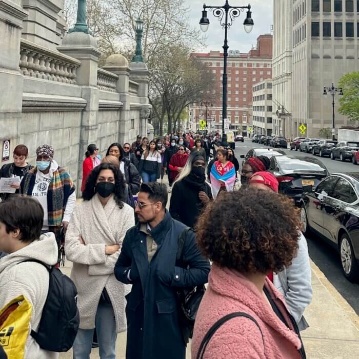 Community advocates in Albany on April 25.