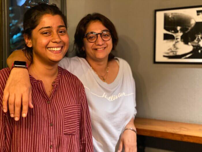 Gaysi Mumbai art director, Priya Dali, left, and founder, Sakshi Juneja, right, of Mumbai’s LGBTQ cultural hub, at the Queer Quiz Night at the Independence Brewing Company in Andheri West in Mumbai.