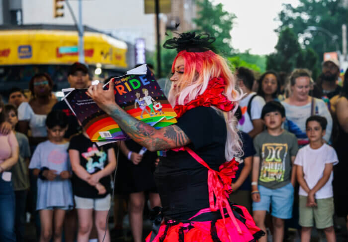 Families look on during Drag Story Hour.