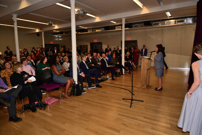 Governor Kathy Hochul speaks to the crowd.