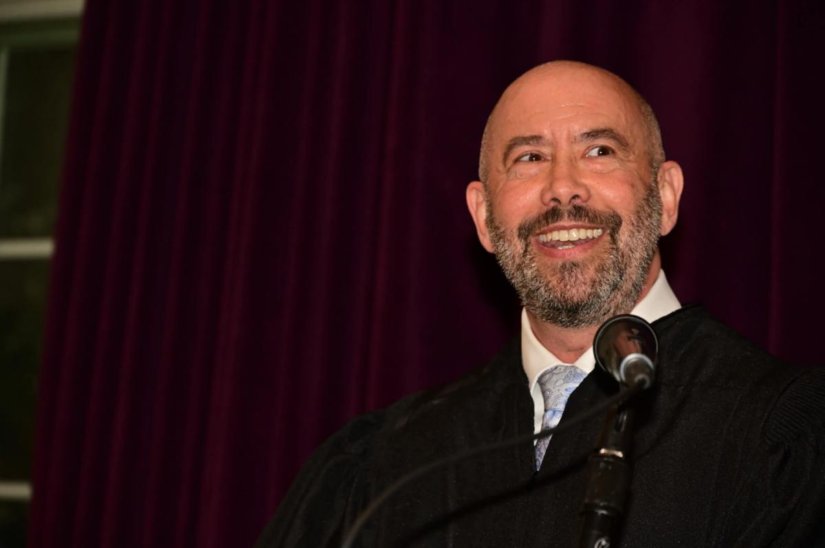 Judge Seth Marnin speaks after getting sworn in at the LGBT Community Center in Manhattan on Aug. 14.