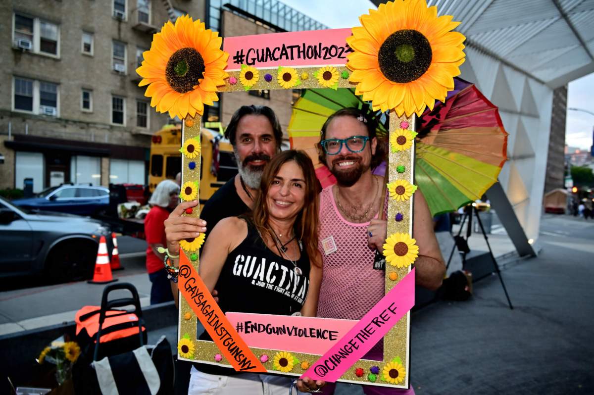 Manuel Oliver and Paduay-Oliver (left) stopped in New York City on their tour against gun violence.