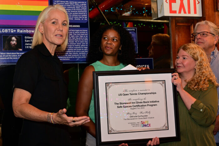 Rennae Stubbs (left) talks about how meaningful it is for the USTA Billie Jean King National Tennis Center to be named a safe space.