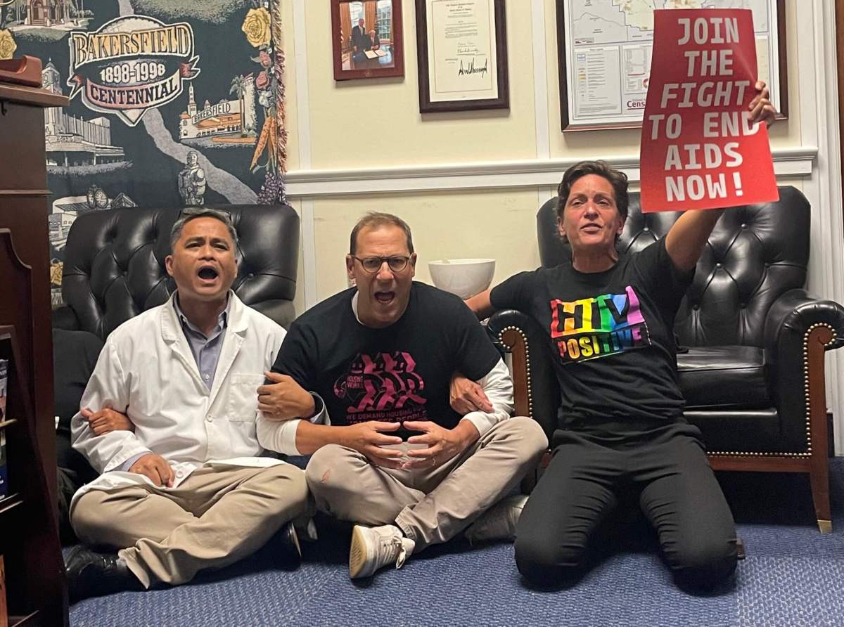 HIV/AIDS activists protest at Speaker Kevin McCarthy's office on Sept. 11 — roughly three weeks before a key deadline to renew PEPFAR funding.