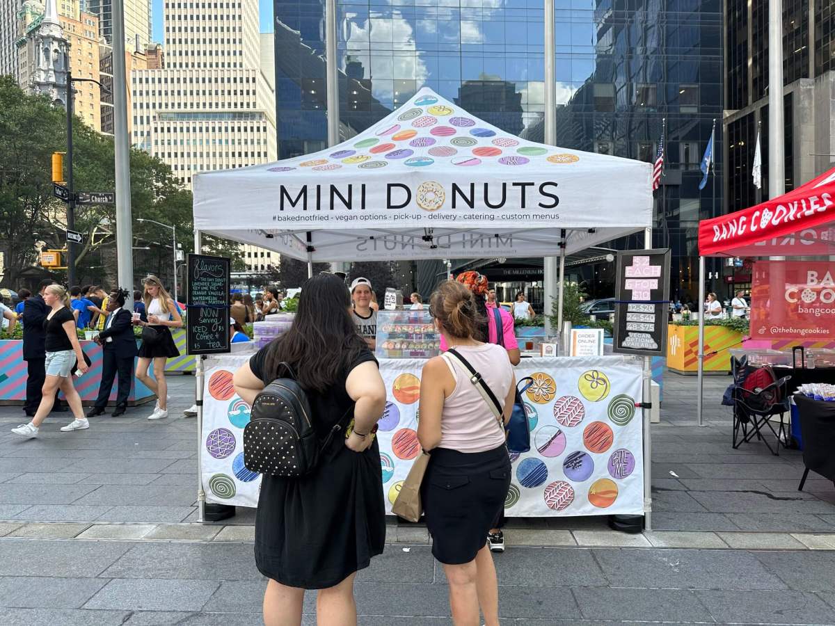 Customers line up for Bite’s Gay Donut, available Fridays at Smorgasburg World Trade Center, the weekly open-air food market located at the Oculus Plaza on Fulton and Church Streets.