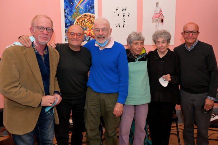 From L-R: Mark Horn, Mark Segal, Perry Brass, Martha Shelley, Flavia Rando, and John Knoebel.