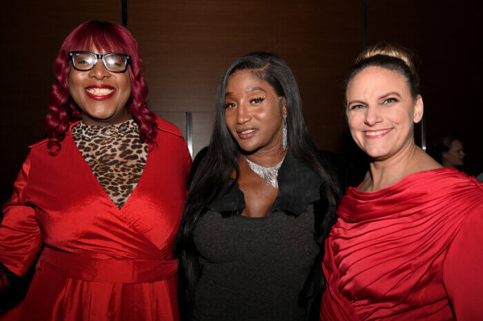 LaLa B Holston-Zannell of the ACLU with educator, speaker, and advocate Tabytha Gonzalez and Glennda Testone.