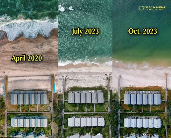 The beach along Fire Island in The Pines has eroded significantly since April 2020.