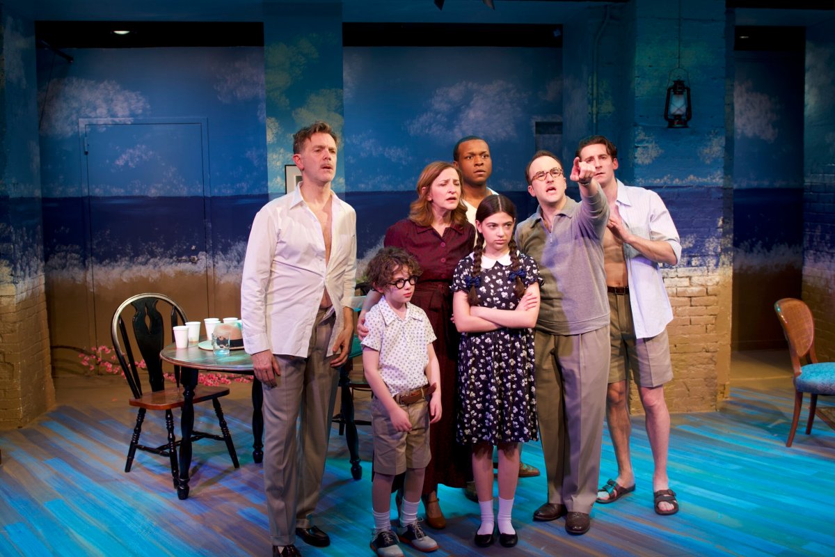 Calvin Knegten, Raquel Sciacca, (Center) Patrick Porter, Jamie Heinlein, Aaron Kaplan, (back) London Carlisle, and Alex Herrera in "Pride House."