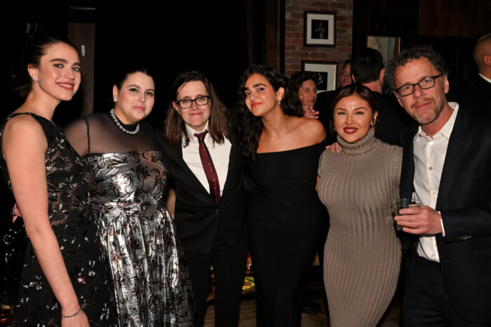 The cast with writer Tricia Cooke (in tie) and director Ethan Coen.