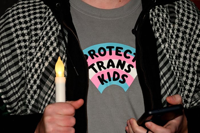 A vigil for the late Nex Benedict, a 16-year-old non-binary student, who died earlier this year.