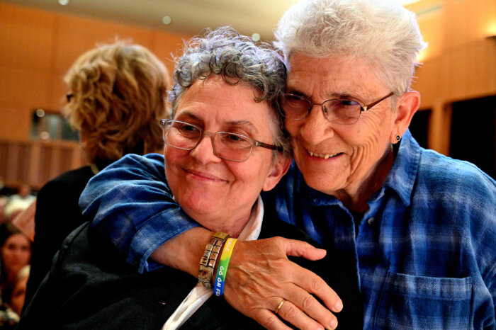 Filmmaker Jean Carlomusto and cultural anthropologist Esther Newton.