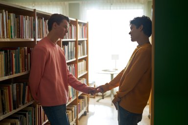 Wilhelm (Edvin Ryding) and Simon (Omar Rudberg) in the third season of "Young Royals."