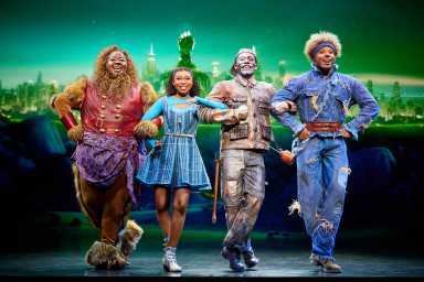 Kyle Ramar Freeman as Lion, Nichelle Lewis as Dorothy, Phillip Johnson Richardson as Tinman, and Avery Wilson as Scarecrow in "The Wiz."