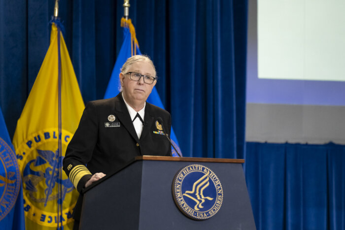 Rachel Levine speaks at a live Naxalone demonstration in September of 2023 in Washington. 