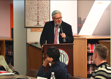 Former State Senator Thomas Duane speaks during a Community Board 5 meeting on April 11.