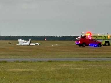 Authorities on the scene of the plane crash at Long Island MacArthur Airport on Monday, July 22, 2024.